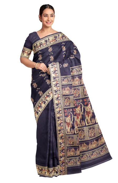 Navy Blue Baluchari Silk Saree - Image 2