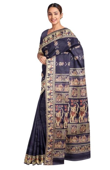 Navy Blue Baluchari Silk Saree