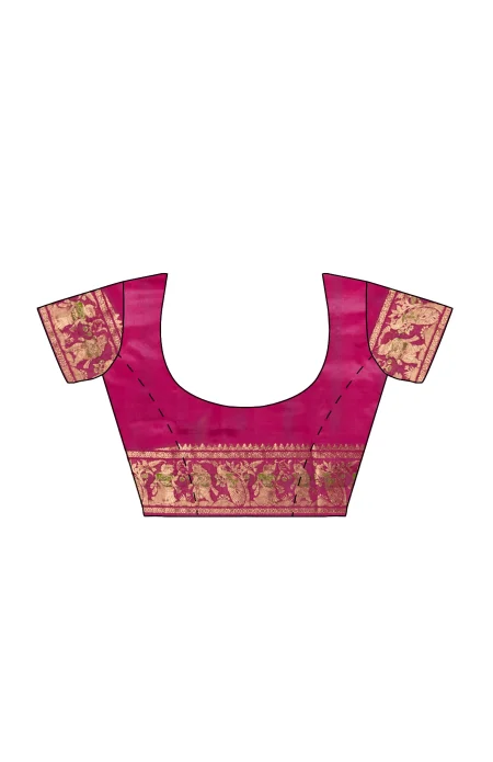 Swarnachari Silk Saree - Magenta & Green - Image 4