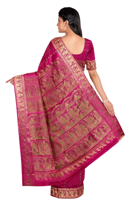 Swarnachari Silk Saree - Magenta & Green - Image 3