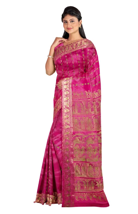 Swarnachari Silk Saree - Magenta & Green