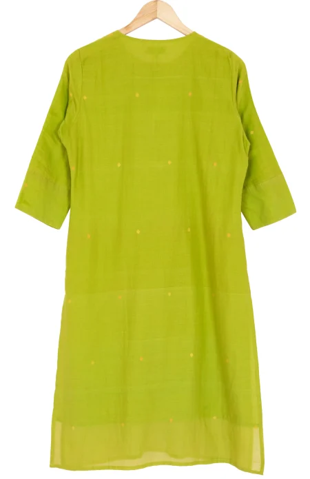 Jamdani Cotton Kameez - Olive - Image 2