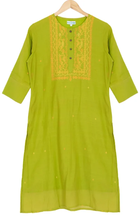Jamdani Cotton Kameez - Olive