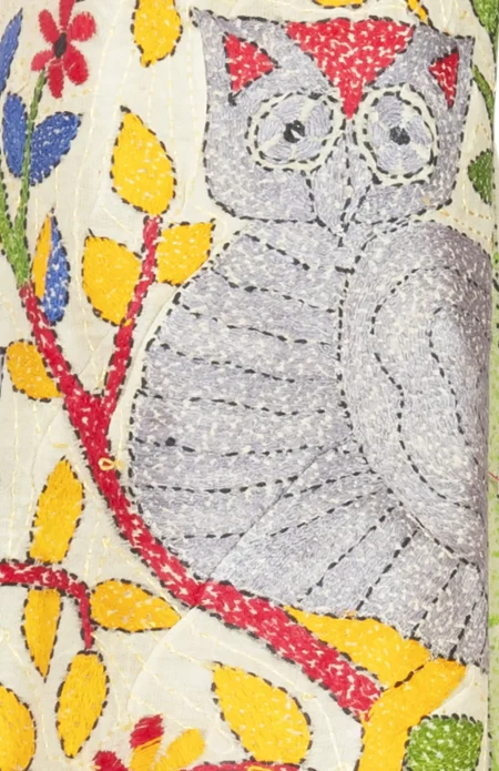 Kantha Stitch Handwoven Silk Stole with Floral Motif - Image 2
