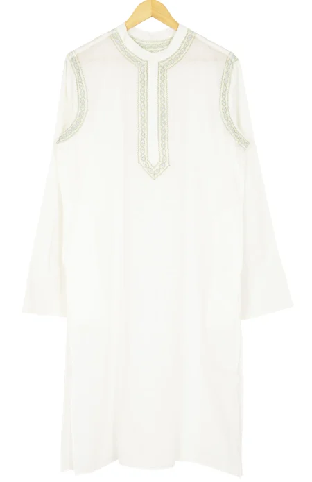 Embroidery 300’s Muslin Kurta-White