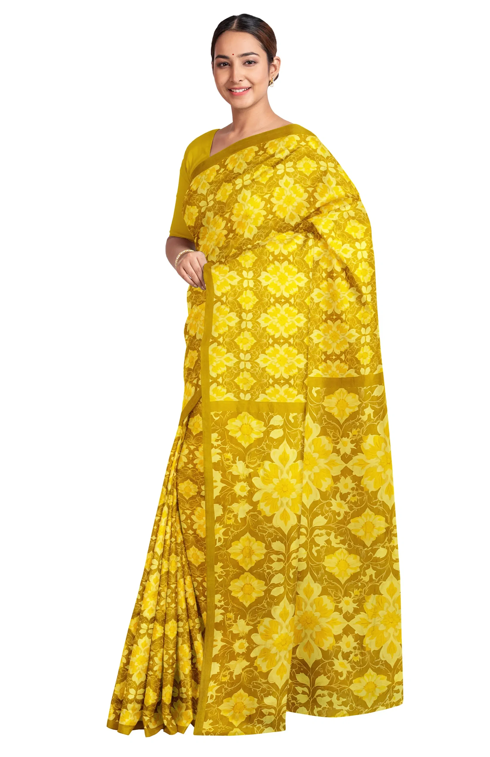 Handwoven Printed Silk Saree - Mustard