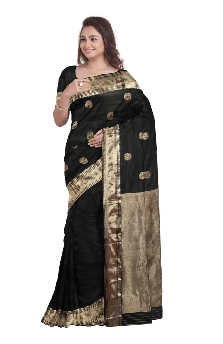 Baluchari Silk Saree - Black - Image 3