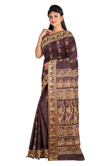 Baluchari Silk Saree - Dark Wine - Image 3