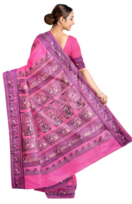 Baluchari Silk Saree with Mina Work - Pink - Image 2