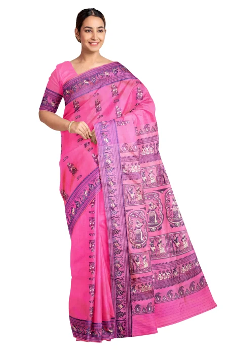 Baluchari Silk Saree with Mina Work - Pink