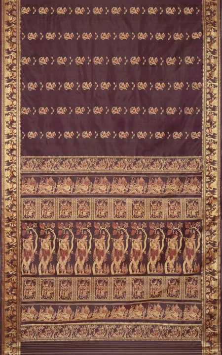 Baluchari Silk Saree - Dark Wine - Image 5