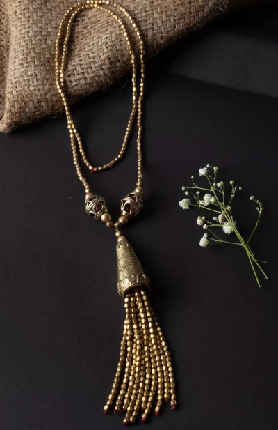 Dokra Neckpiece-Long Chain-Conical - Beads