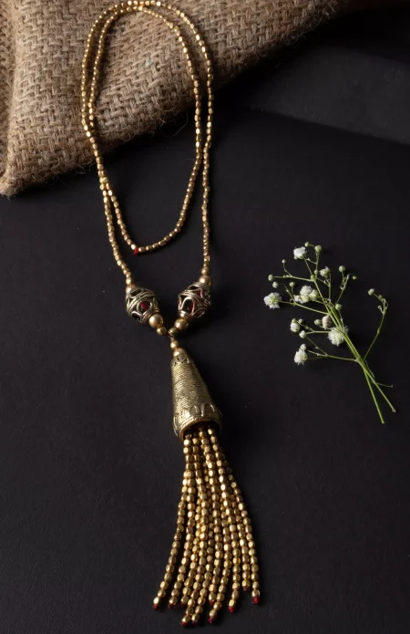 Dokra Neckpiece-Long Chain-Conical - Beads