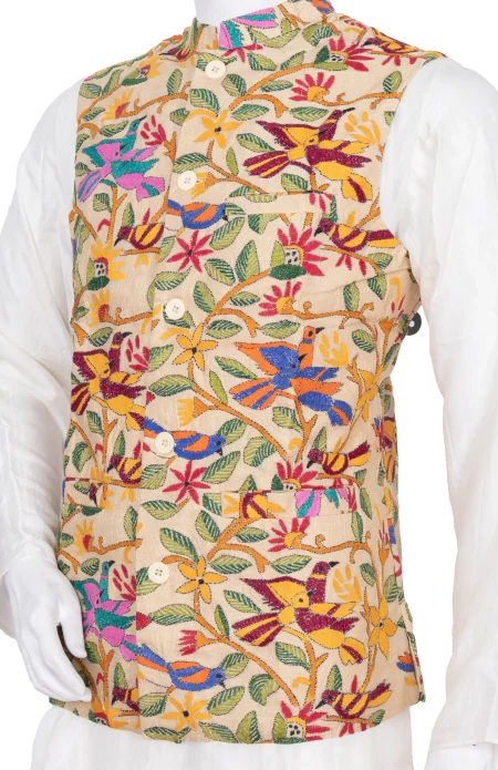 Tussar Kantha Stitch Handloom Jacket - Tussar - Image 2