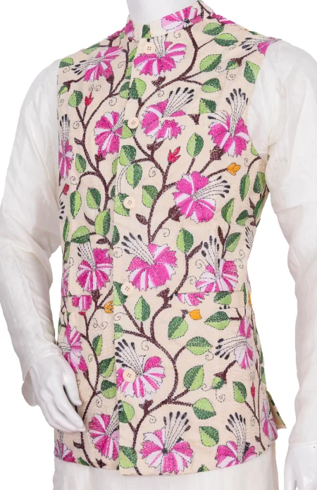 Tussar Kantha Stitch Handloom Jacket - Tussar - Image 2