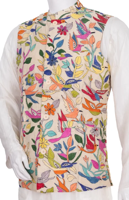 Tussar Kantha Stitch Handloom Jacket - Tussar - Image 2