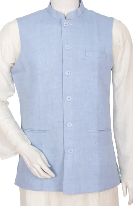Linen Handloom Jacket – Sky Blue - Image 2