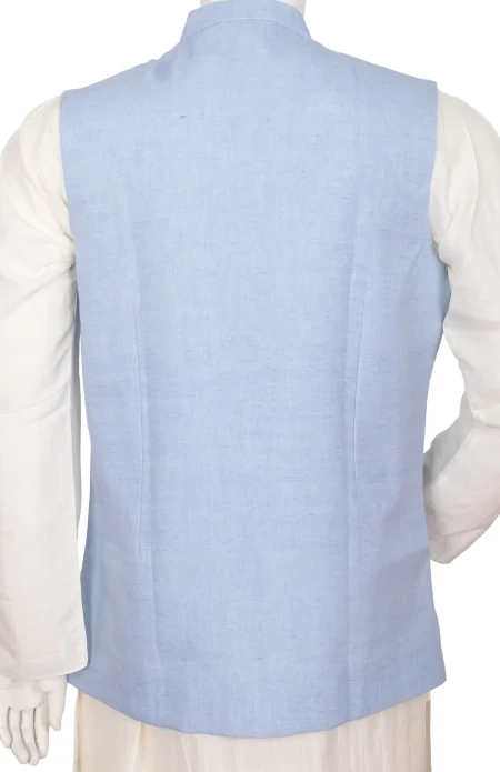 Linen Handloom Jacket – Sky Blue - Image 4