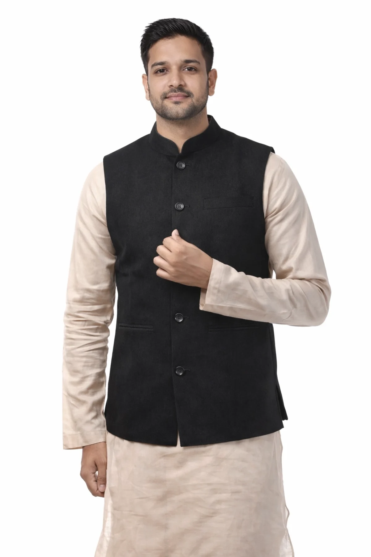 Linen Jacket – Black - Biswa Bangla