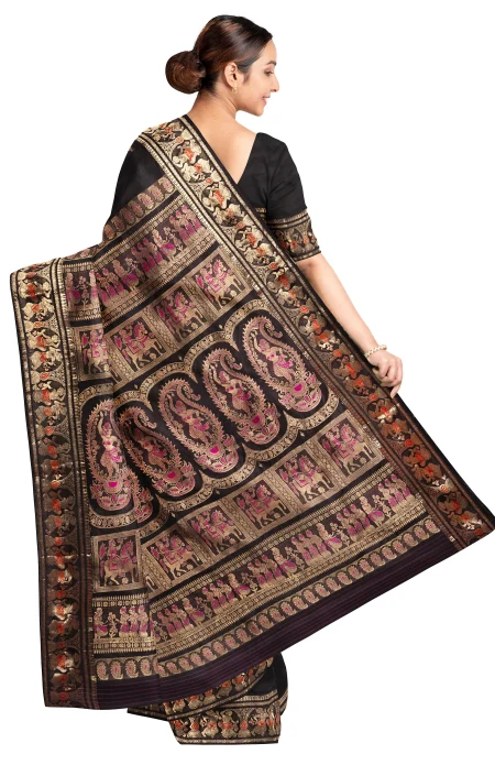 Swarnachari Silk Saree with Mina Work - Black - Image 3