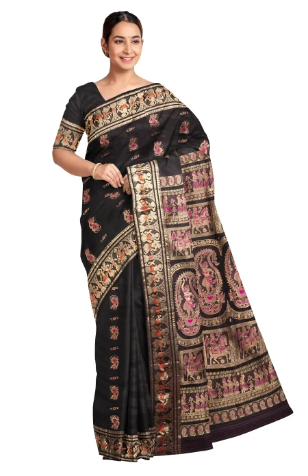 Swarnachari Silk Saree with Mina Work - Black