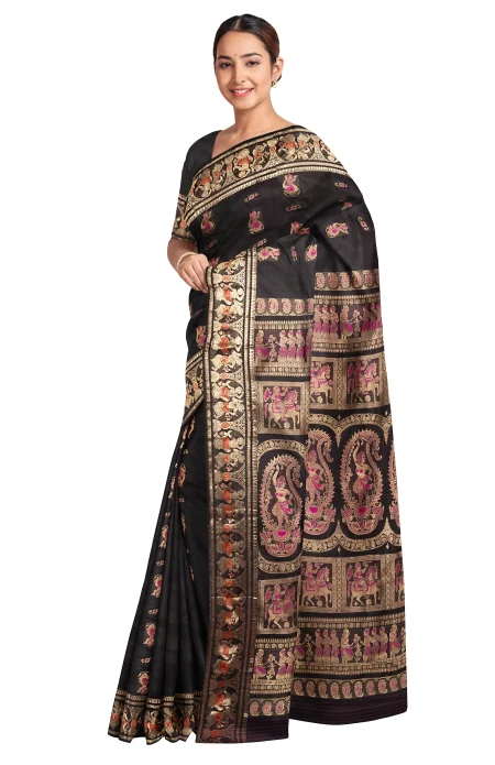 Swarnachari Silk Saree with Mina Work - Black - Image 2