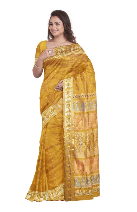 Baluchari Silk Saree with Zari Mina Work - Mustard - Image 2