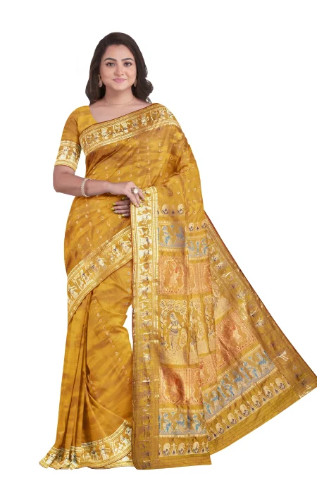 Baluchari Silk Saree with Zari Mina Work - Mustard