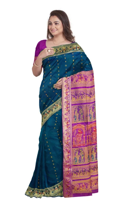 Baluchari Silk Saree with Mina Work - Peacock Green