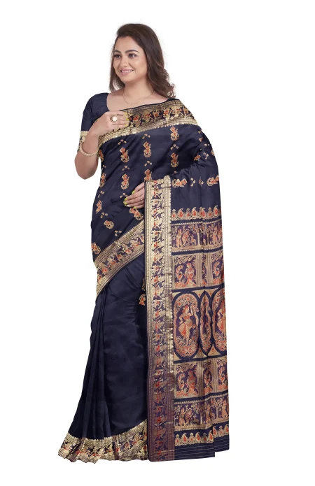 Baluchari Silk Saree with Zari Mina Work - Indigo - Image 2