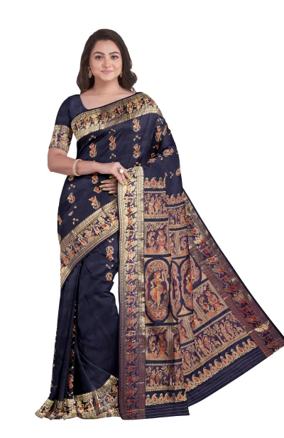 Baluchari Silk Saree with Zari Mina Work - Indigo