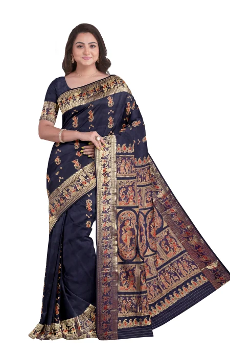 Baluchari Silk Saree with Zari Mina Work - Indigo