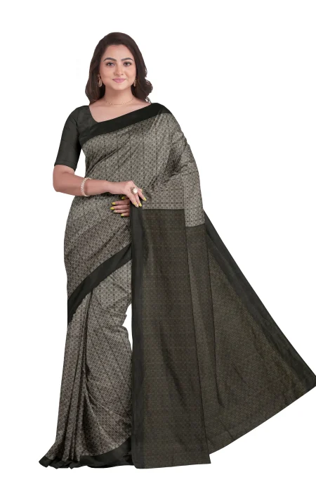 Printed Silk Saree - Greenish Beige