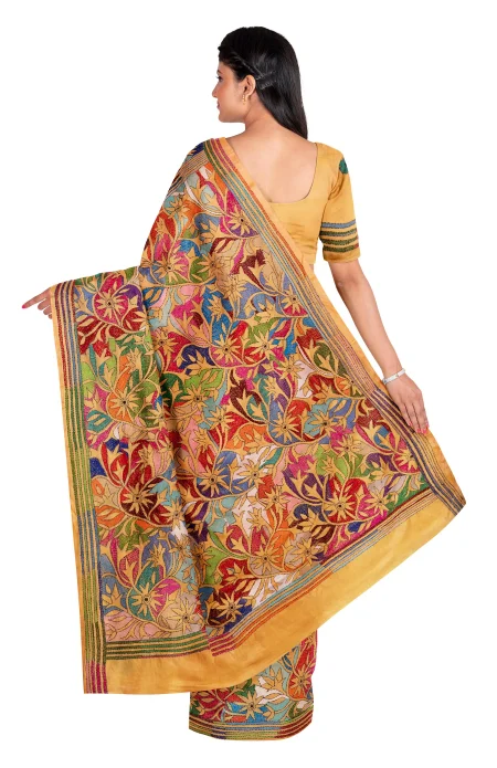 Handcrafted Kantha Silk Saree - Multi Colour - Image 2