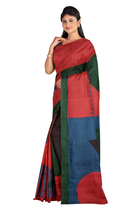 Handwoven Printed Silk Saree - Multicolour - Image 3