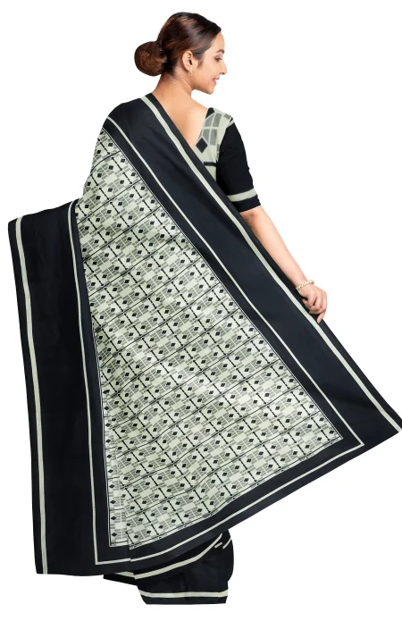 Printed Silk Saree - Navy - Image 2