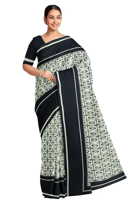 Printed Silk Saree - Navy