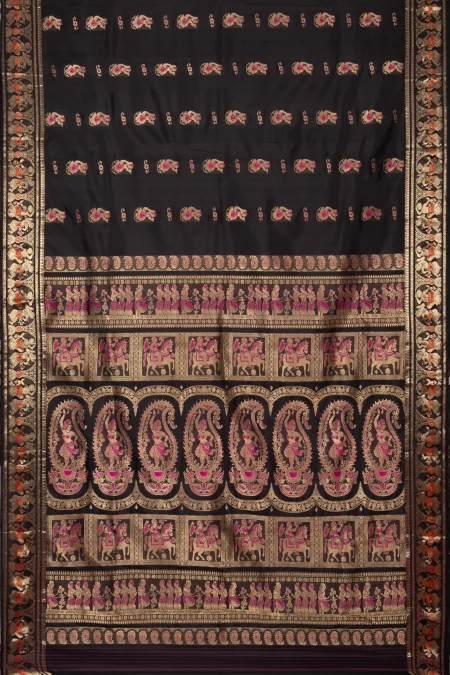 Swarnachari Silk Saree with Mina Work - Black - Image 5