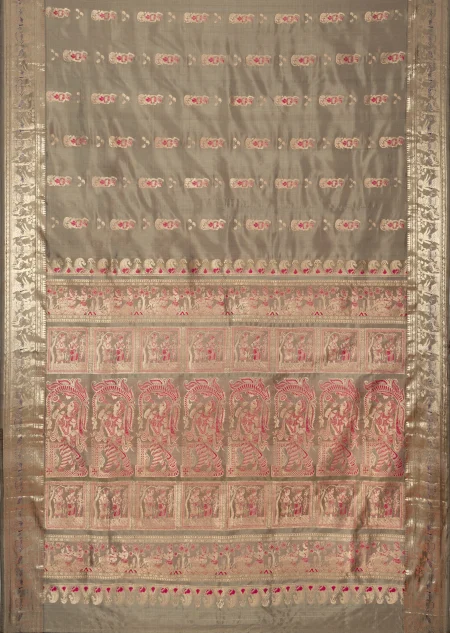 Baluchari Silk Saree with Zari Mina Work - Olive Moss - Image 5