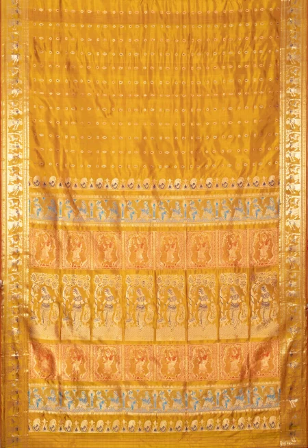 Baluchari Silk Saree with Zari Mina Work - Mustard - Image 4