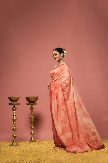 Printed Laal Paar Muslin Saree - Image 3
