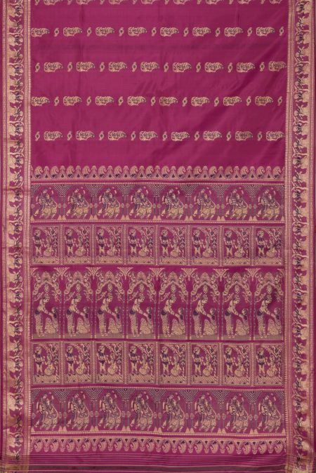Baluchari Saree with Meena work - Fuchsia Pink - Image 4