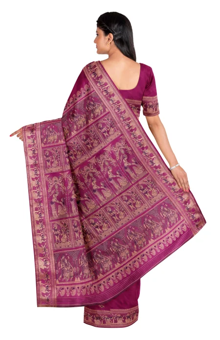Baluchari Saree with Meena work - Fuchsia Pink - Image 3