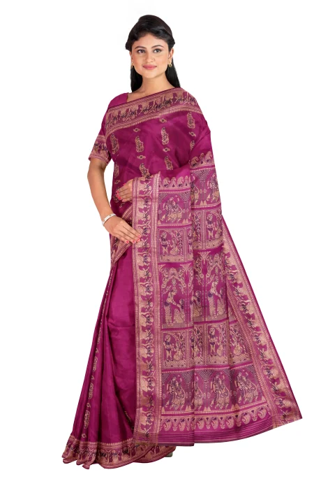 Baluchari Saree with Meena work - Fuchsia Pink