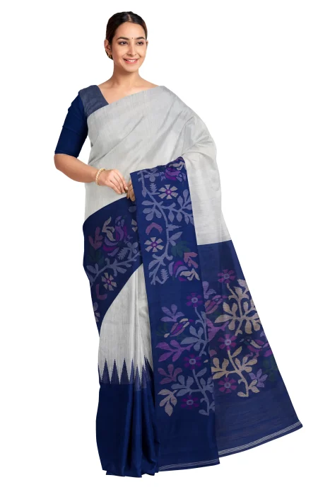 Matka Silk Jamdani Saree - Royal Blue