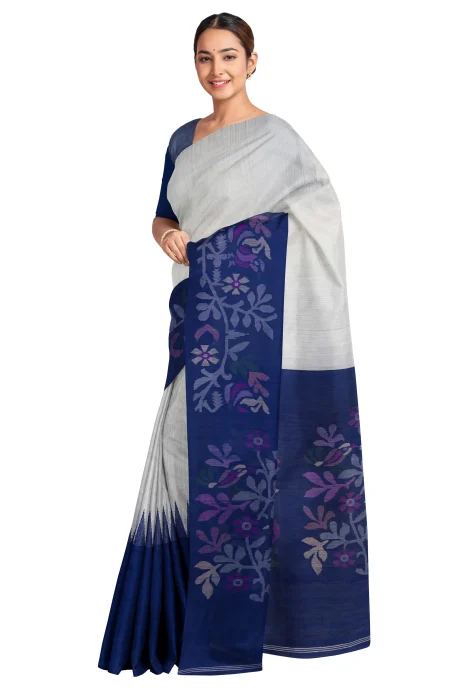 Matka Silk Jamdani Saree - Royal Blue - Image 2