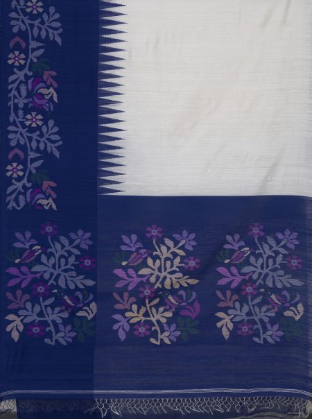 Matka Silk Jamdani Saree - Royal Blue - Image 4