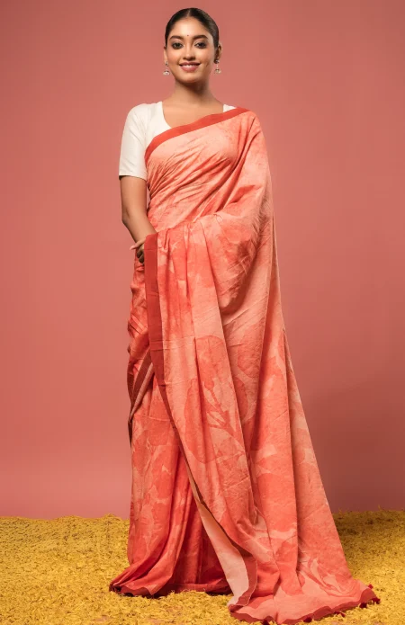 Printed Laal Paar Muslin Saree - Image 4