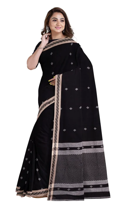 Tangail Cotton Saree - Black - Image 2