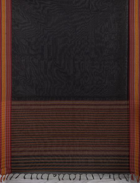 Begumpuri Cotton Saree - Black and Red - Image 4